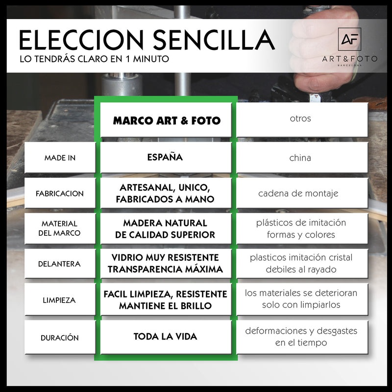 Marco Art Estrecho Marrón Miel - 100% Artesanal con Cristal